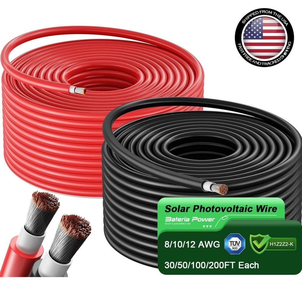 100ft Solar Panel Extension Cable 10AWG 6mm² Tinned Copper PV Cable Solar Wire
