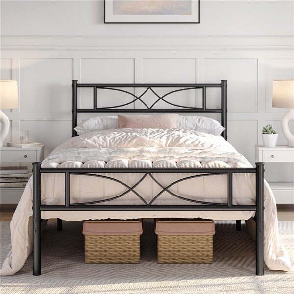 Twin/Full/Queen Bed Frame Platform with Curved Design Headboard Home Furniture gallery