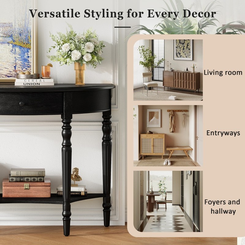 Side table with drawers, shelves, and metal drawer handles gallery