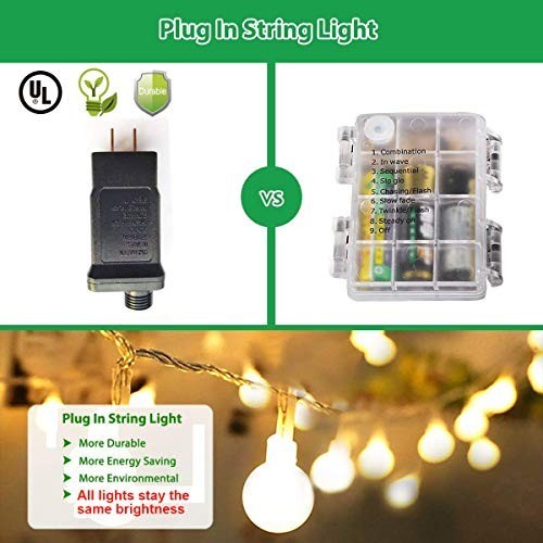 49.2ft Globe String Lights - 100 LED Warm White, Remote, 8 Modes, IP44 Waterproo gallery