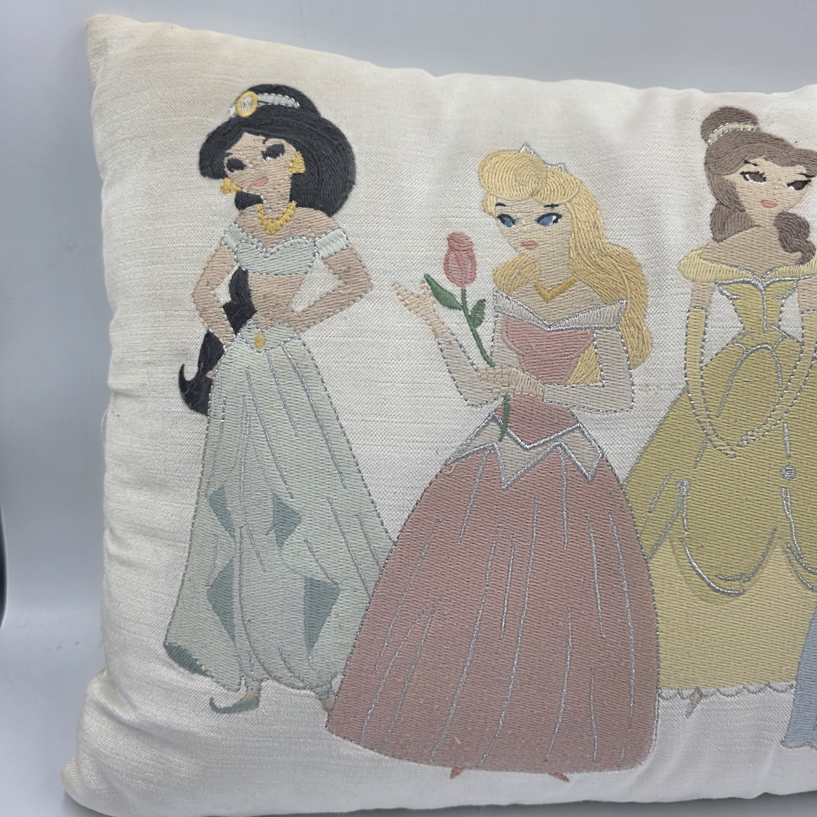 Pottery Barn Kids Disney Princess Throw Pillow Jasmine Belle Cinderella Embroid gallery