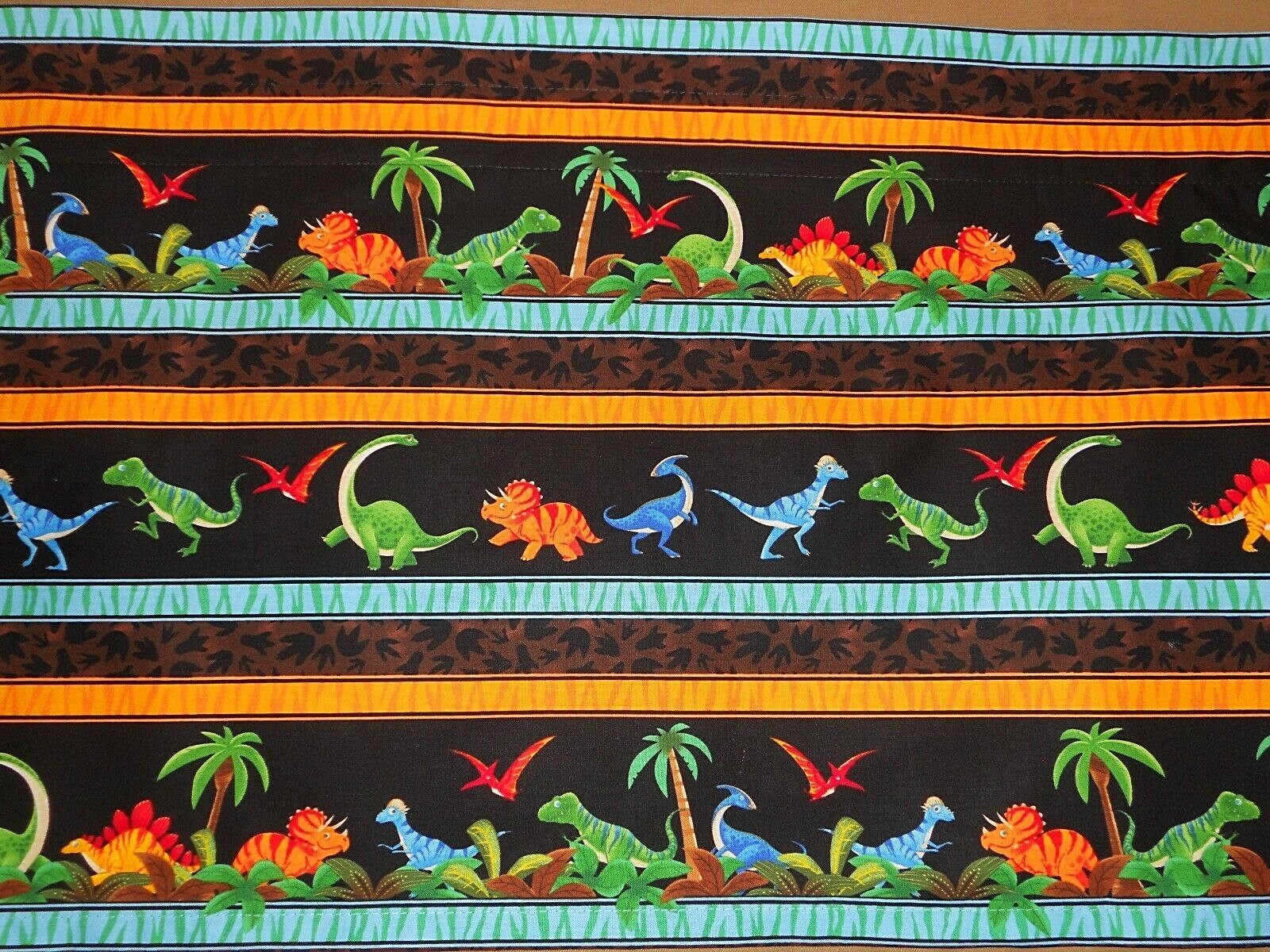 Dinosaur Valance Curtain Kids Classroom Turquoise Orange Blue Stripe 36 x 17 gallery