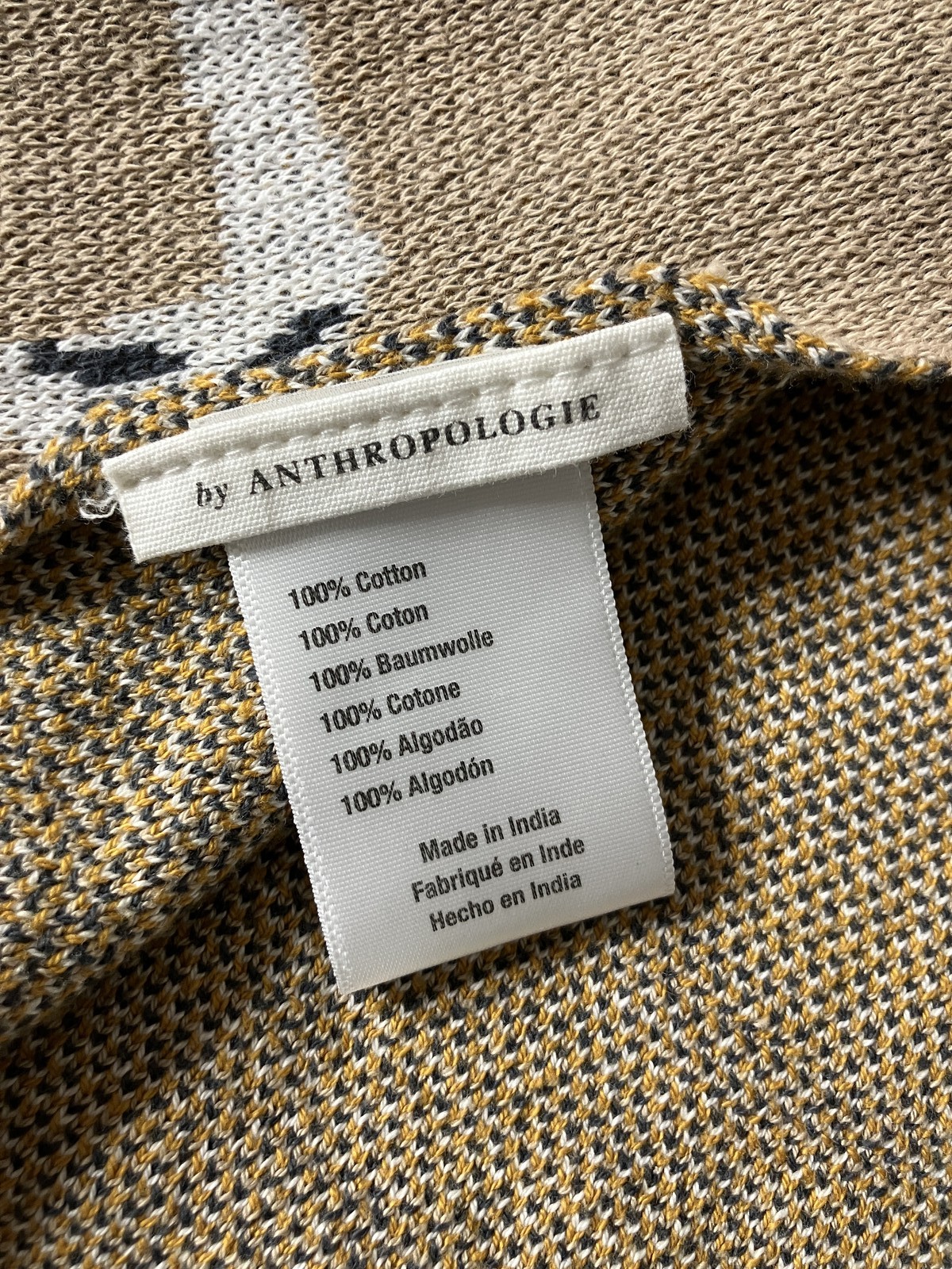 Anthropologie Lion Pattern Knit Throw Blanket 100% Cotton 53"x65" Beige Safari gallery