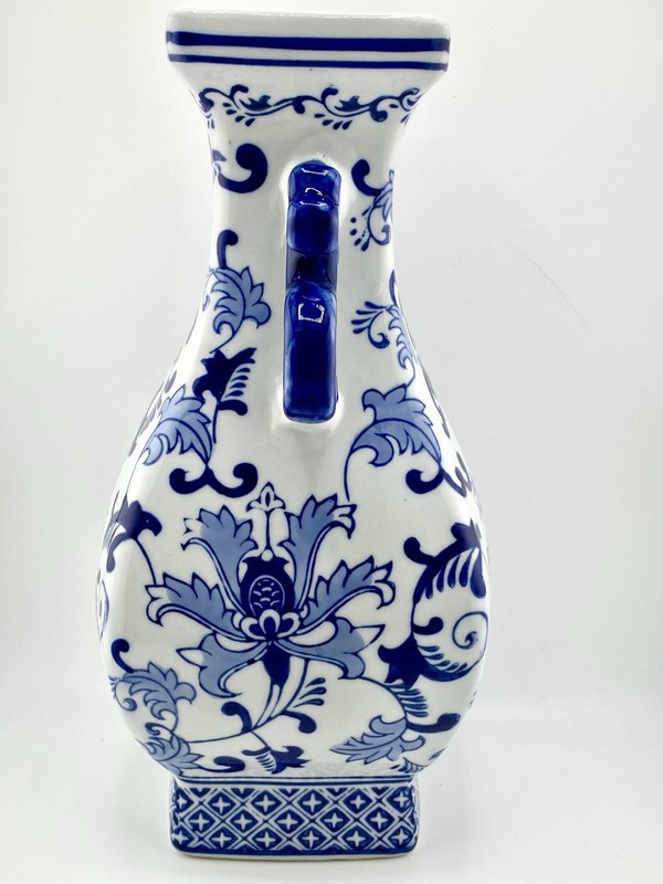 Porcelain Hand painted Dragon Handle Vase 12” X 6” NEW gallery