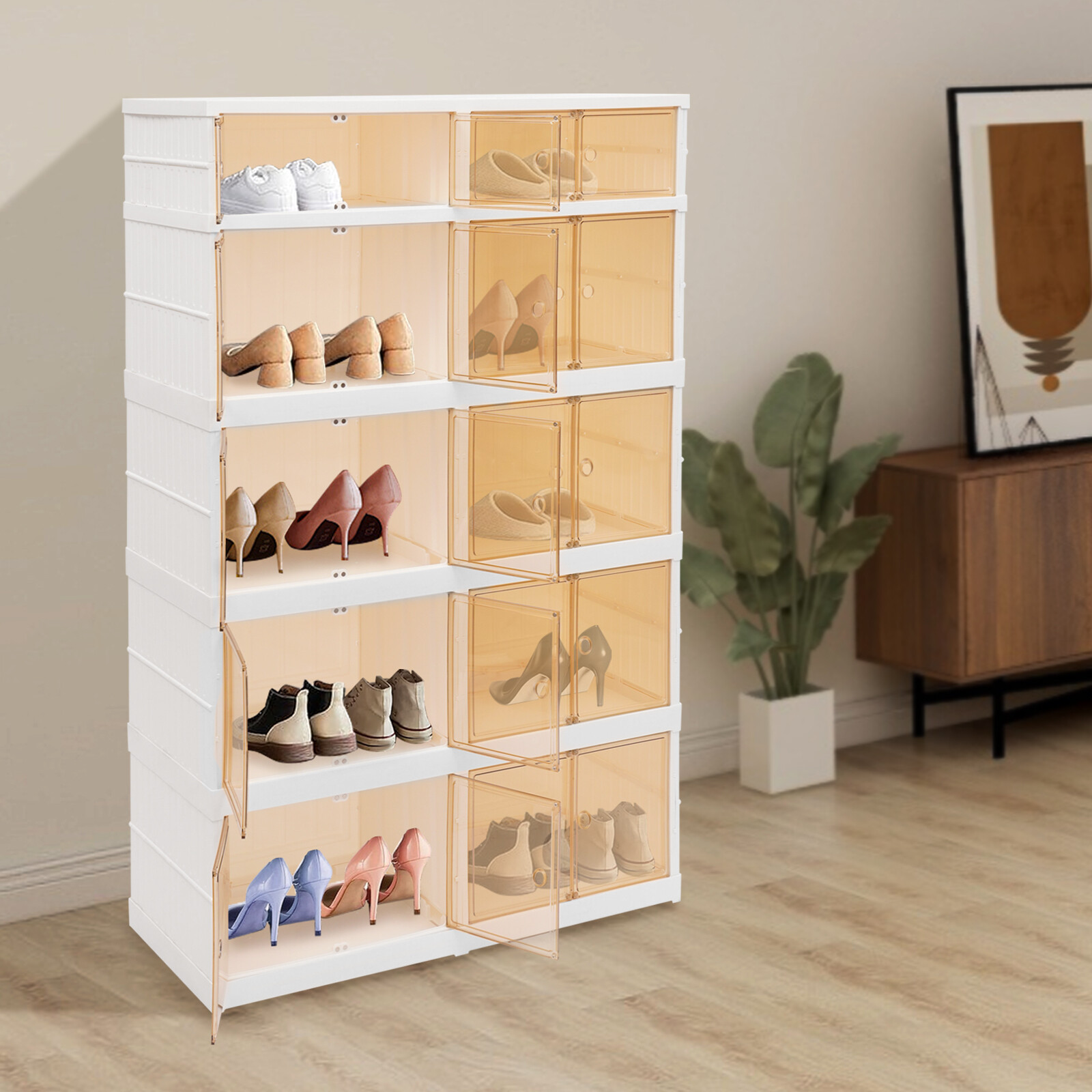 5 Tier Plastic Storage Containers with Doors & Wheels Foldable Organization gallery