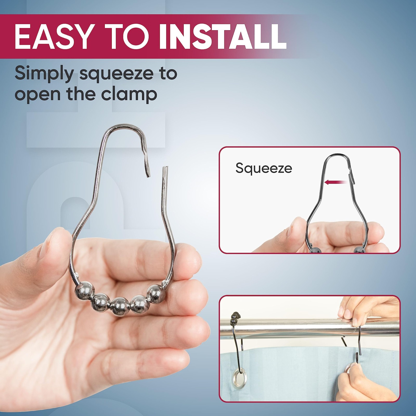 Shower Curtain Hooks Rust Proof (Set of 12) - Stainless Steel Shower Curtain ... gallery