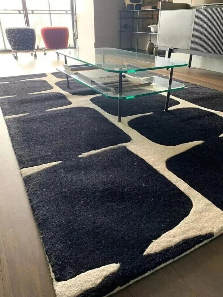 Black & White Color Handmade Rug hand Tufted Abstract Area rug Pure 100% Nz Wool gallery