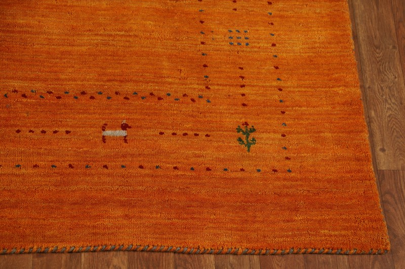 Timeless Gabbeh Design High-quality Orange Hand-knotted Wool Rug 5x8 ft gallery