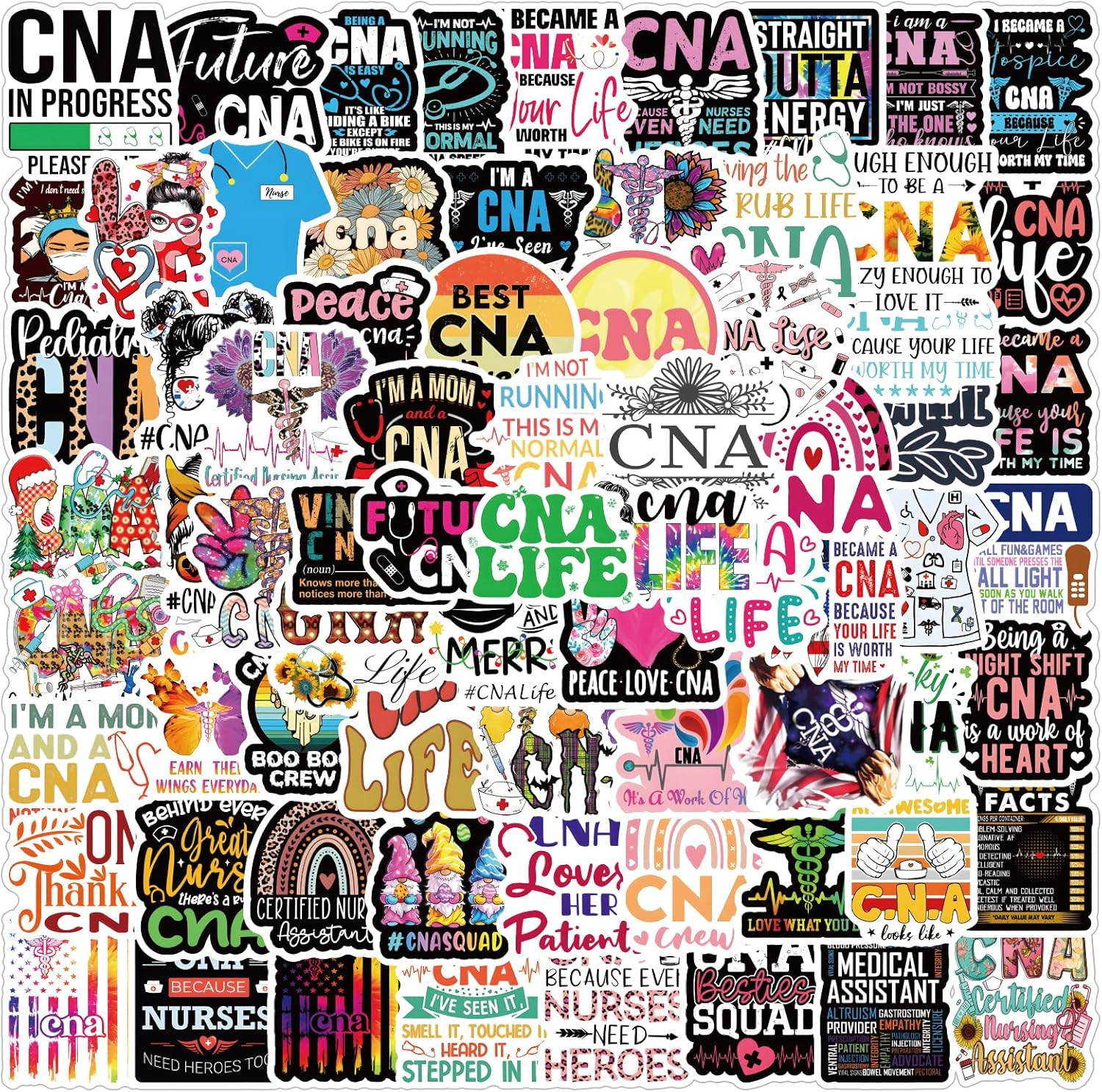 120Pcs CNA Stickers Pack Life Aesthetic Vinyl Waterproof Sticker Decals for Wat gallery