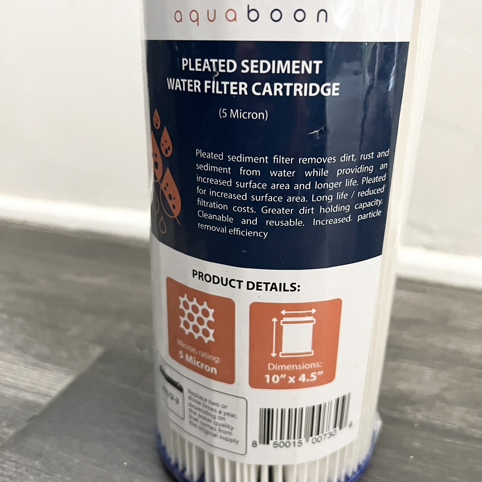 Big Blue 5 Micron Pleated Washable Sediment Water Filter 10" x 4.5" by Aquaboon gallery