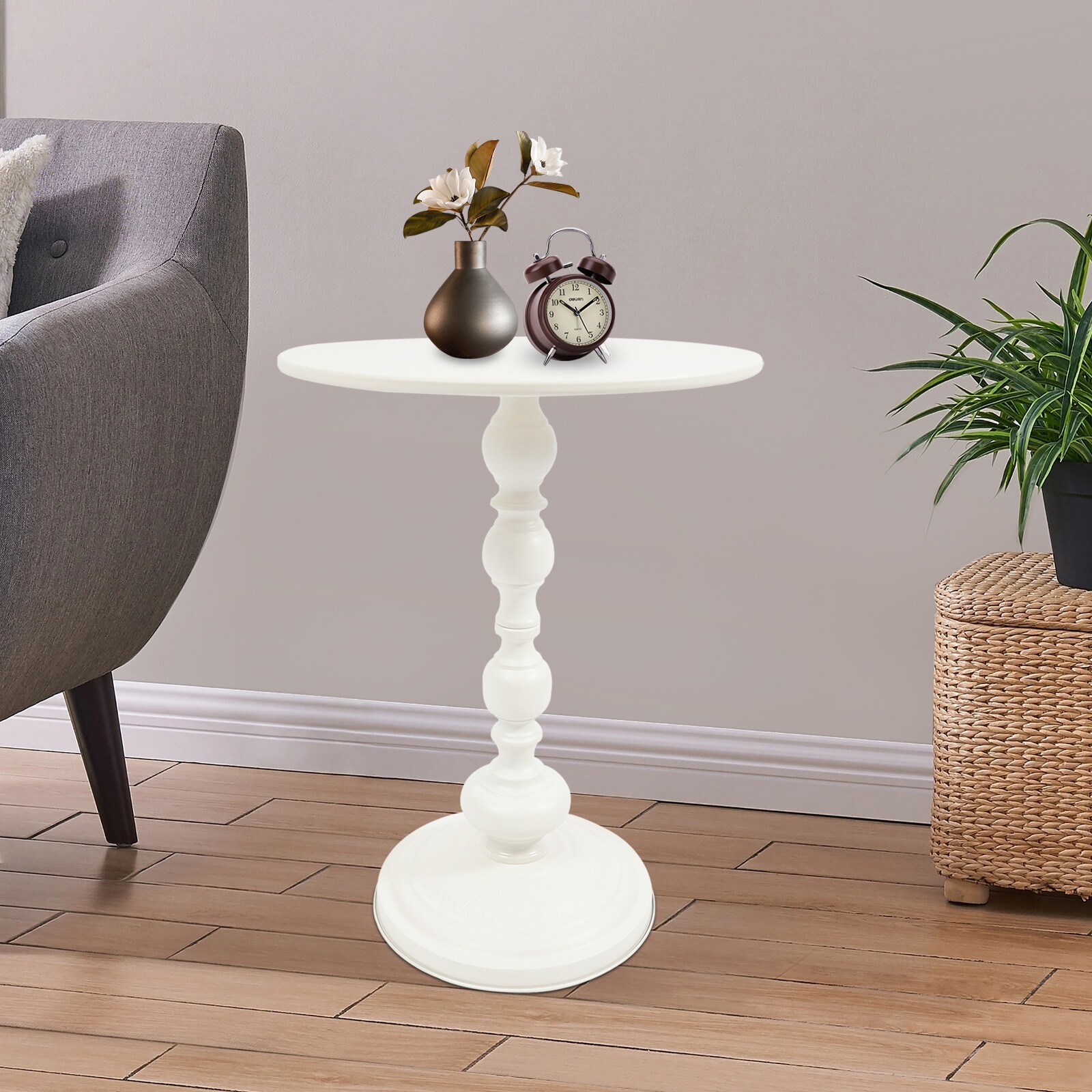 Round Side Table Retro Coffee End Table Small Accent Pedestal Table White Home gallery