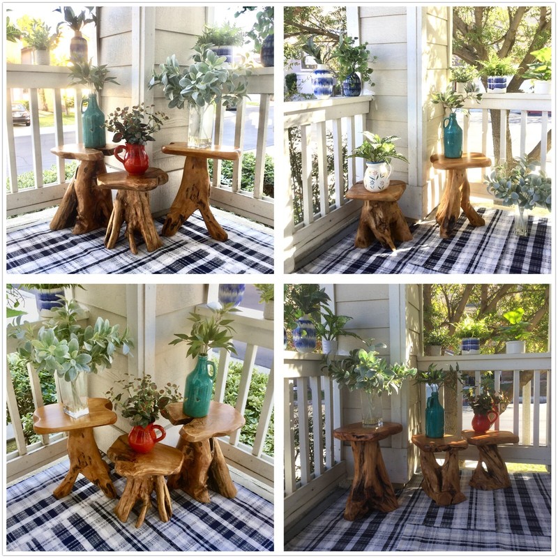 Natural Irregular Shape Tree Stump End Table Plant Stand, 14"x13"x18"H gallery