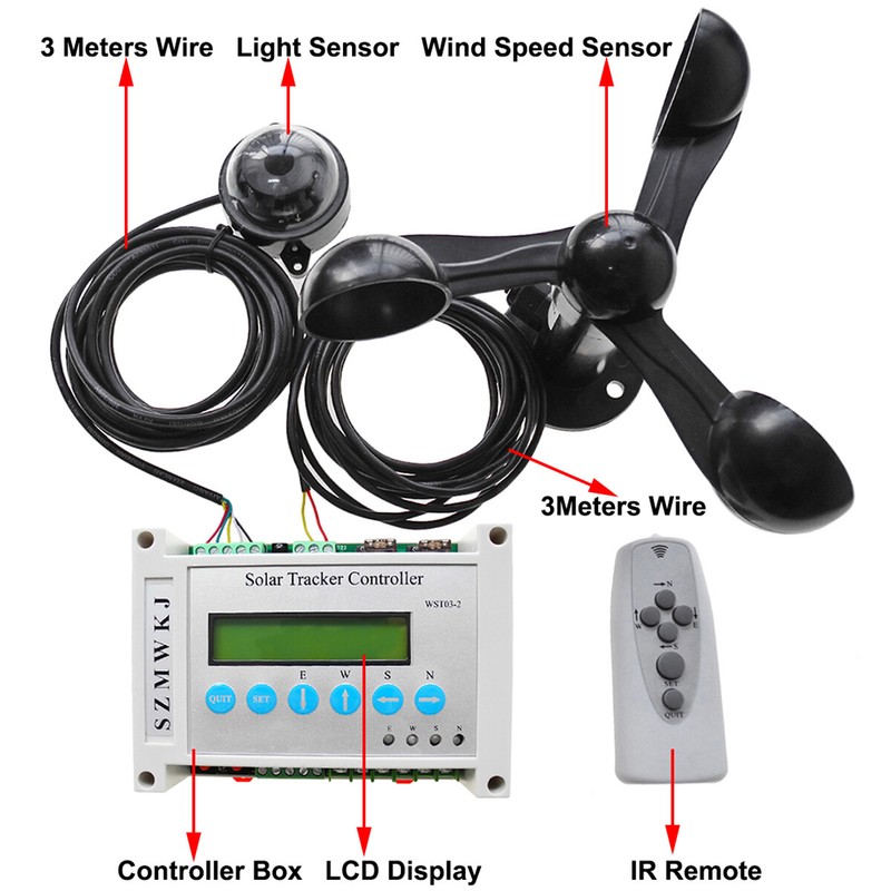 Dual Axis Solar Panel Tracker Controller W/6000N Linear Actuator Anemometer Kit gallery