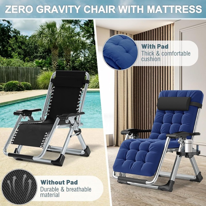 NAIZEA Outdoor Padded Lawn Recliner Zero Gravity Chair Folding Chaise Chairs&Mat gallery