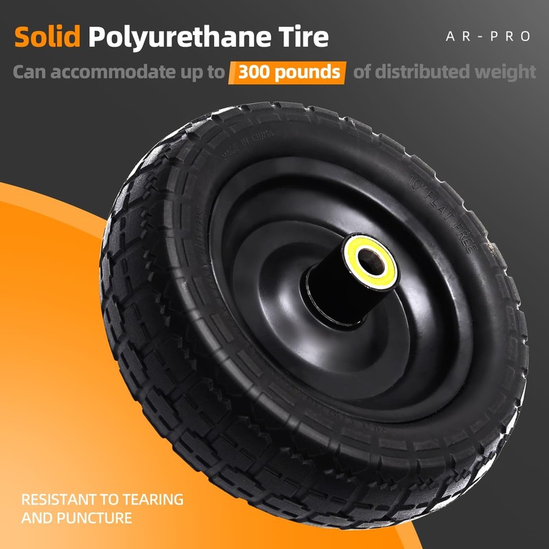 AR-PRO (2-Pack) 10" Flat Free Solid Tire and Wheel - with 5/8" Axle Bore Hole gallery
