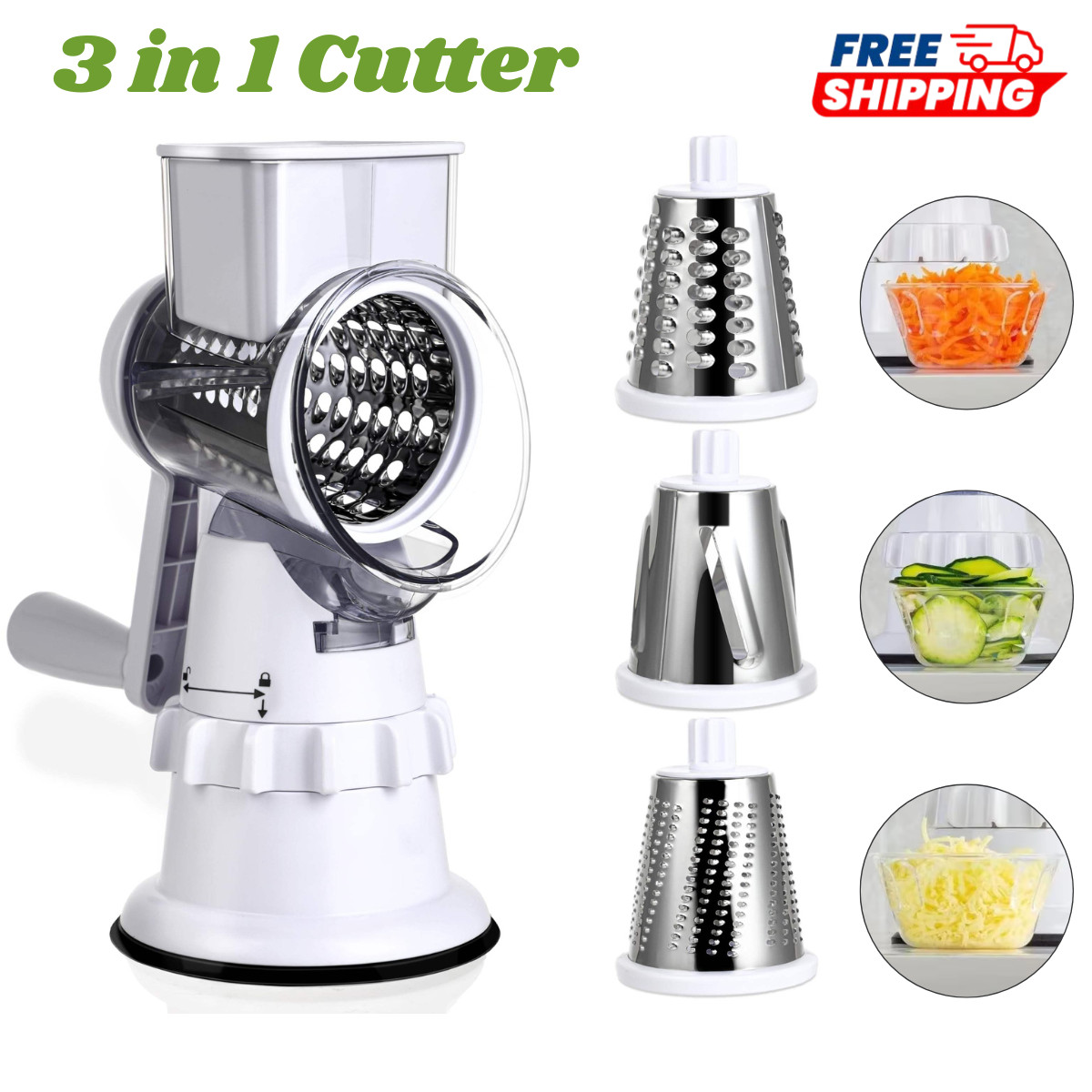 Manual Rotary Cheese Grater with Handle - White gallery