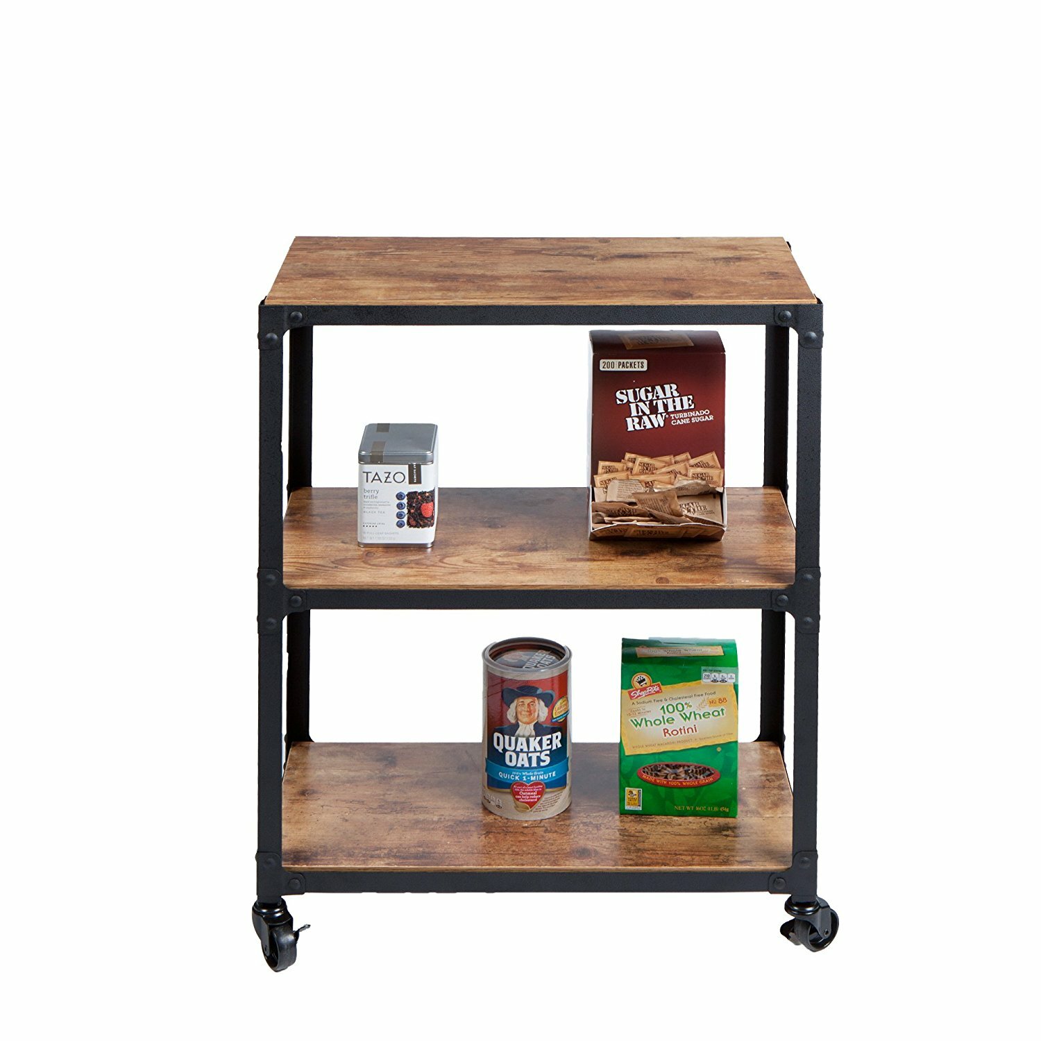 Rustic Brown Black 3 Tier Utility Serving Cart Rolling Kitchen Office Storage gallery
