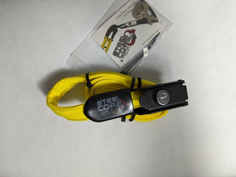 Steel Core Tie-down Strap with Lockable Latch; 2 lengths and 4 color options gallery