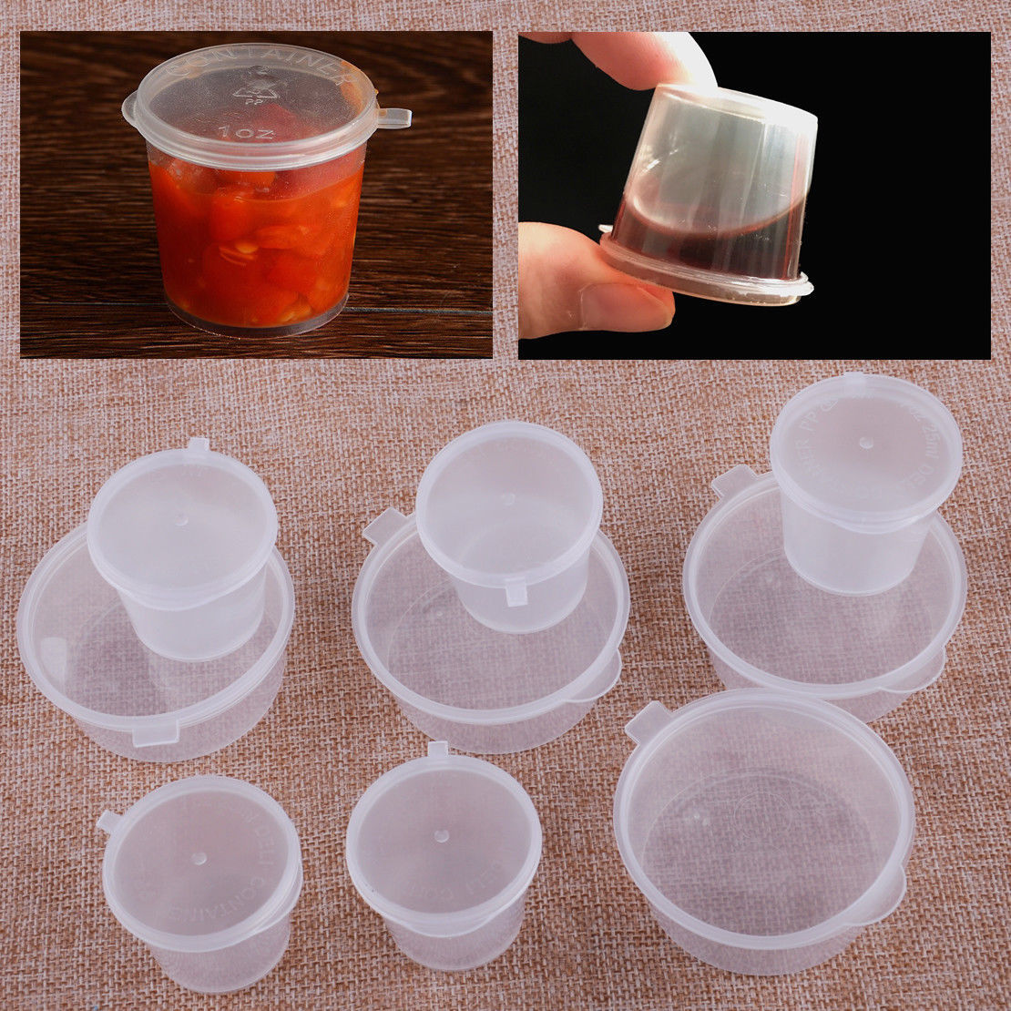 100Pcs/Set Small Plastic Sauce Cups Food Storage Containers sale Lids Clear gallery