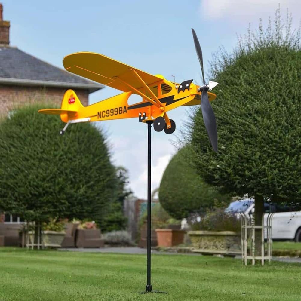 Yellow Airplane Wind Spinners Metal Outdoor Aircraft Windmill Garden Decor gallery