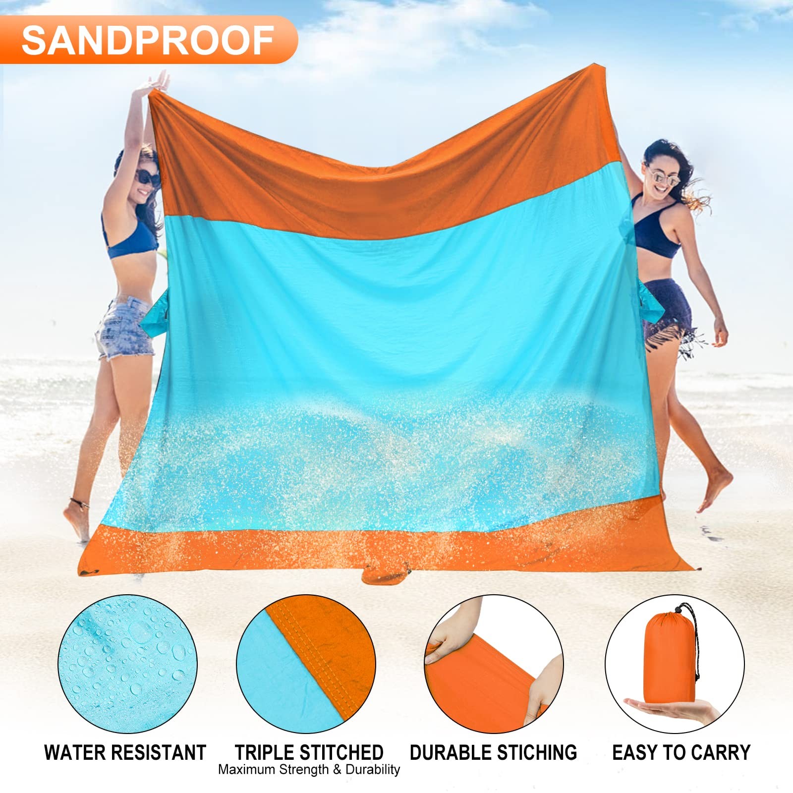 Oversized Waterproof Beach Blanket 10x9ft Quick Dry Sandproof Mat for Outdoors gallery