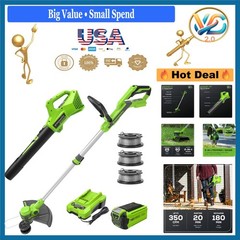 40V Cordless Yard Tool Combo Kit Trimmer & Leaf Blower with Spools 3-