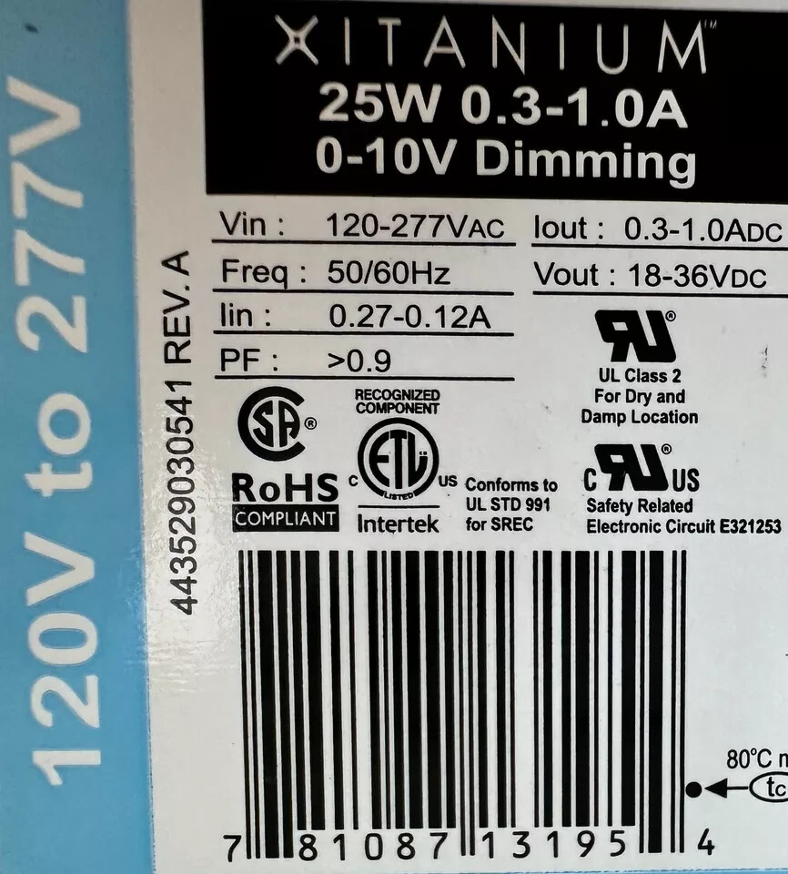 PHILIPS ADVANCE XITANIUM 25W DIMMABLE LED ELECRTONIC DRIVER X1025C100V036DNMX gallery