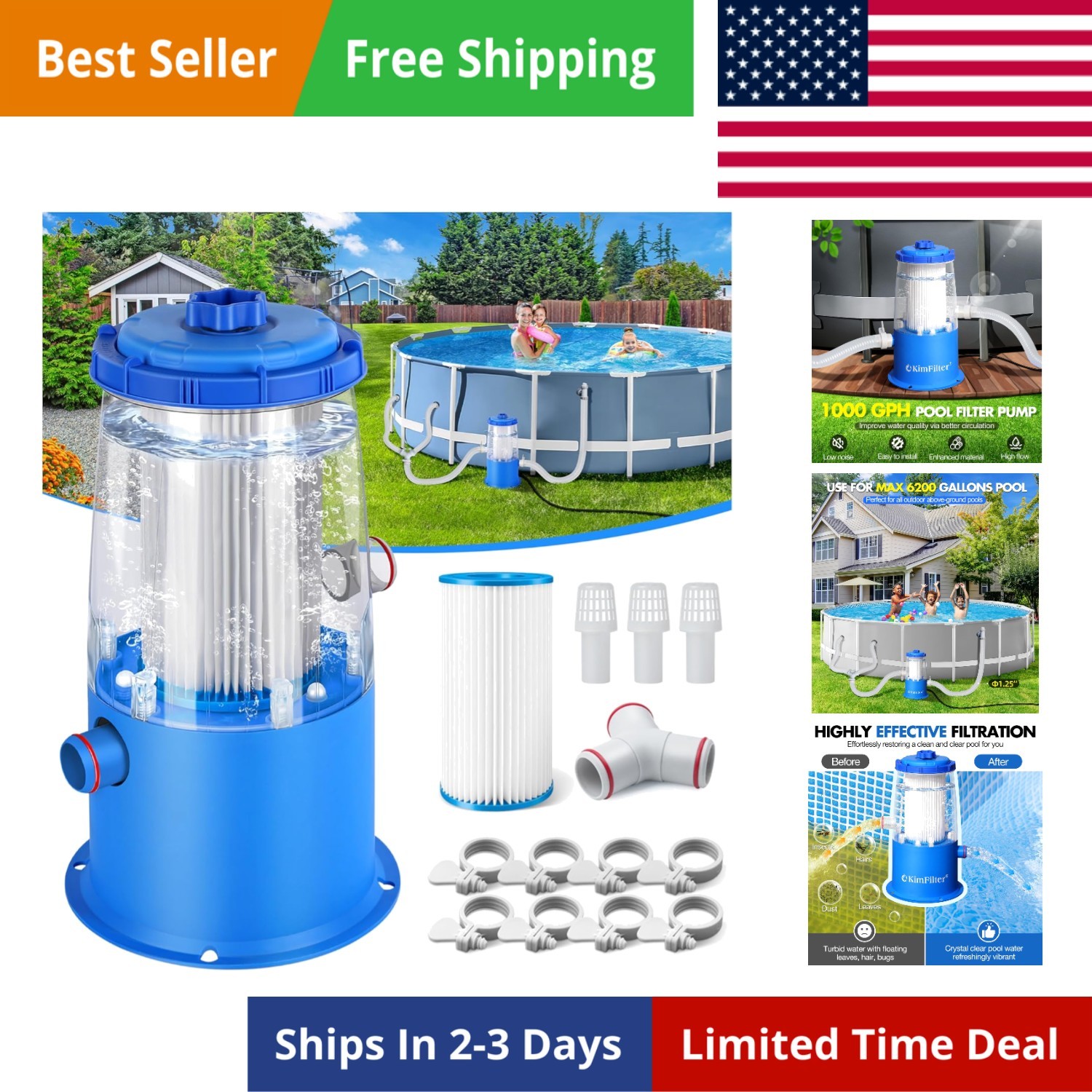 Transparent 1000 GPH Above Ground Pool Filter Pump – Easy Cartridge Status Vi... gallery
