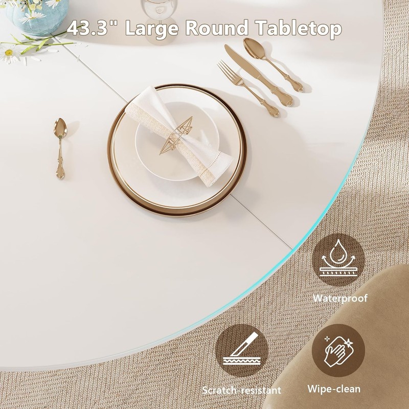 59" Extendable Round Dining Table 6-8 Kitchen Table W/ Sturdy Double Arc Base gallery