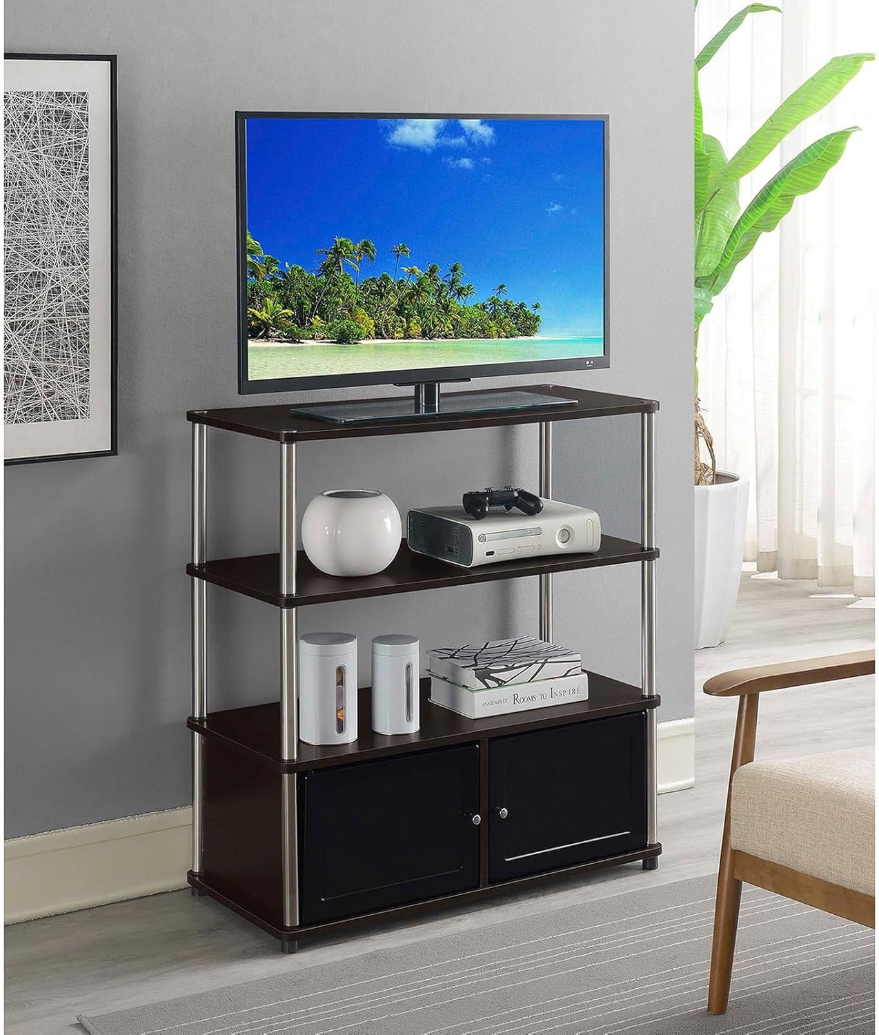 Designs2Go Highboy TV Stand with Storage Cabinets and Shelves for Tvs up to 40 I gallery