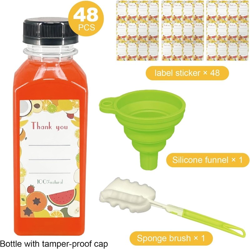 48 Pack 12oz Clear Reusable Plastic Juice Bottles with Caps, Food Grade BPA-F... gallery