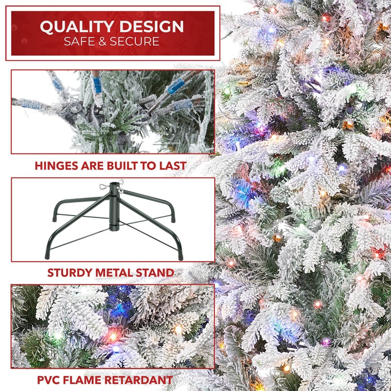 OPEN BOX - 7.5FT Pre-Lit Snow-Flocked Aspen Fir Realistic Artificial Xmas Tree gallery