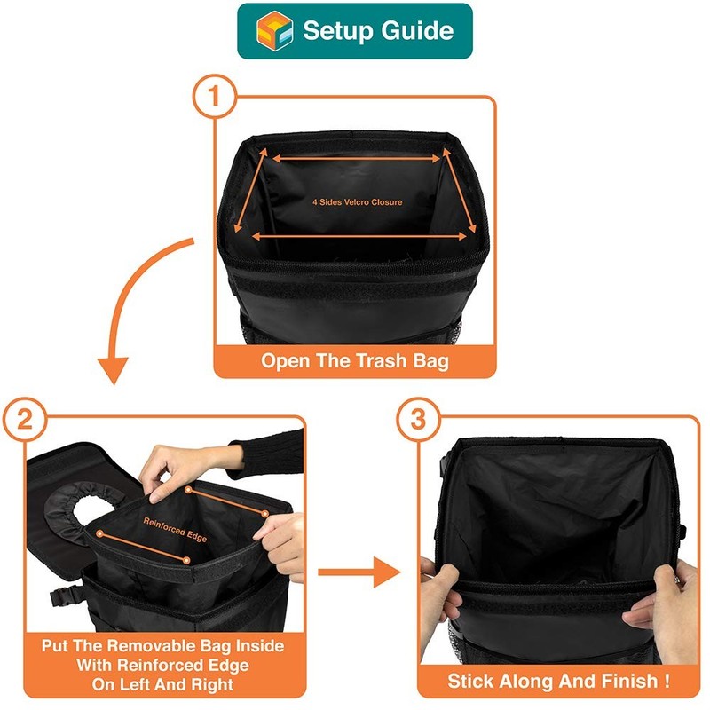 SUN CUBE Waterproof Car Trash Can with Lid, Mesh Pockets | One Size, Black gallery