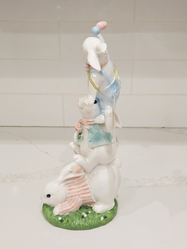 Bella Lux Easter Bunny Figurine 13” Spring Collection Stacked Rabbits Decor gallery