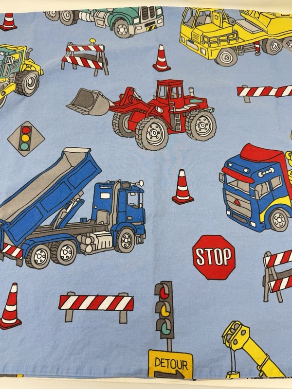 Construction Vehicles Blue Pillowcase Dump Truck Digger Road Work Organic Cotton gallery