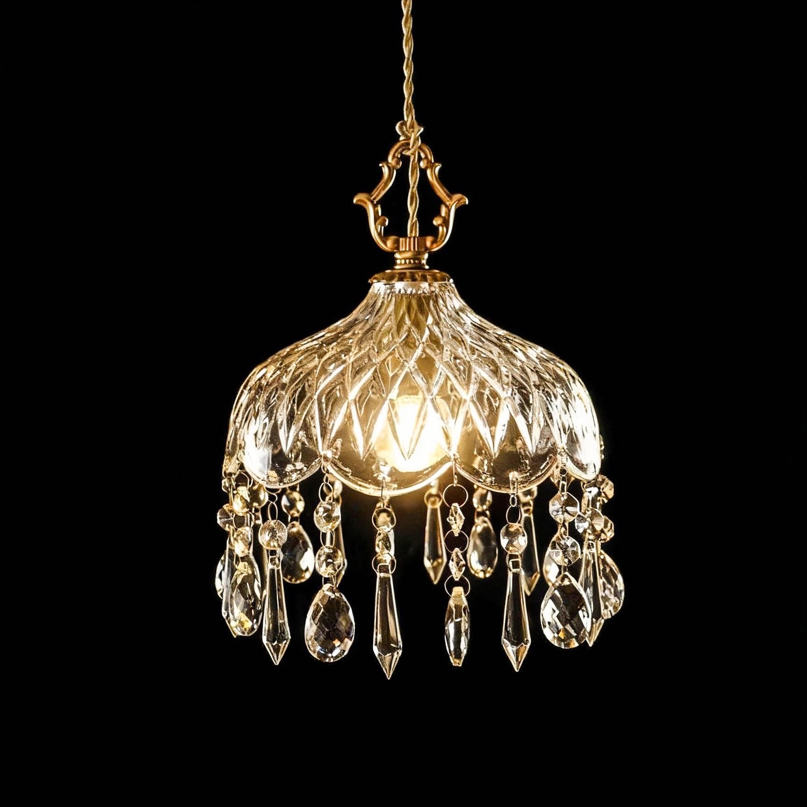Small Vintage Crystal Pendant Light Kitchen Island,French Brass Glass Mini gallery