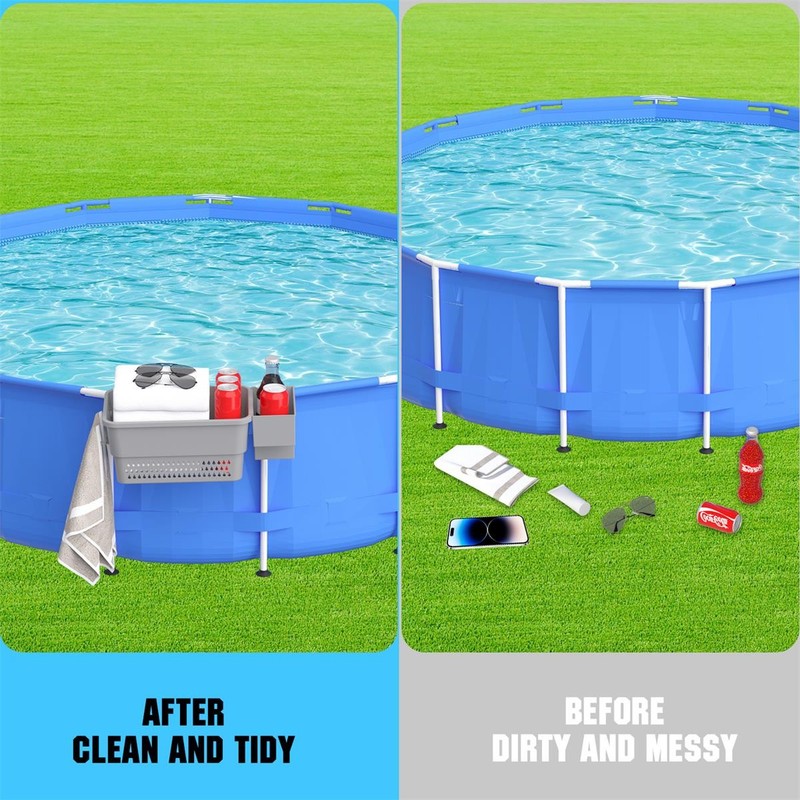 Pool Shelf Set Pool Basket with Hooks Above Ground Pool Accessories (2 Sets) US gallery