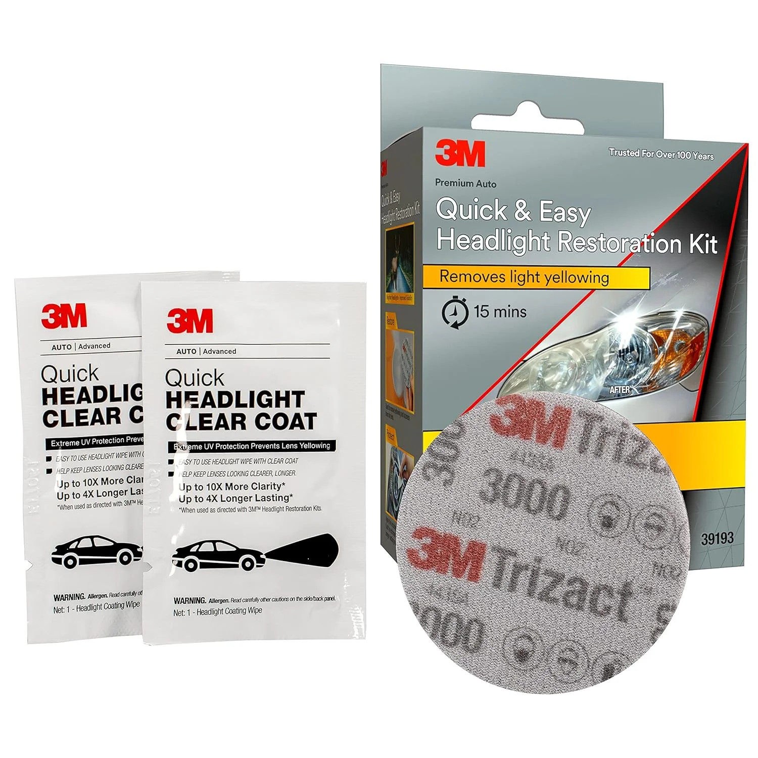 3M Quick and Easy Headlight Restoration Kit, Removes Light Yellowing in 15-Minut gallery