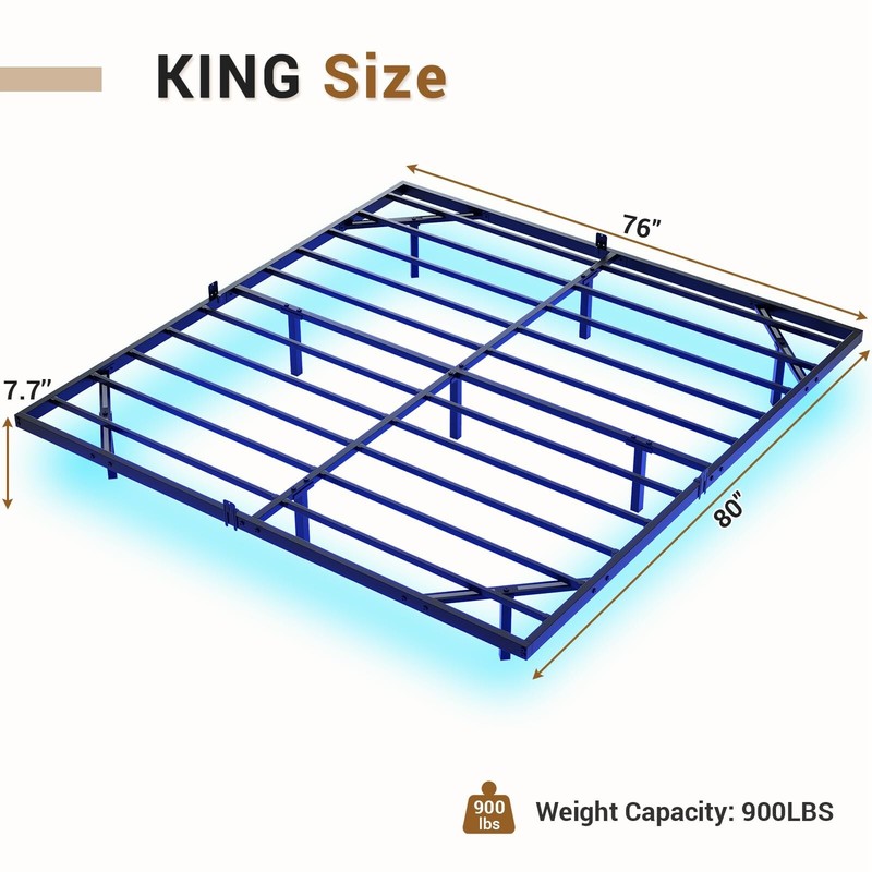 Floating Bed Frame King Size with LED Lights, Metal Platform Bed Frame, Black gallery