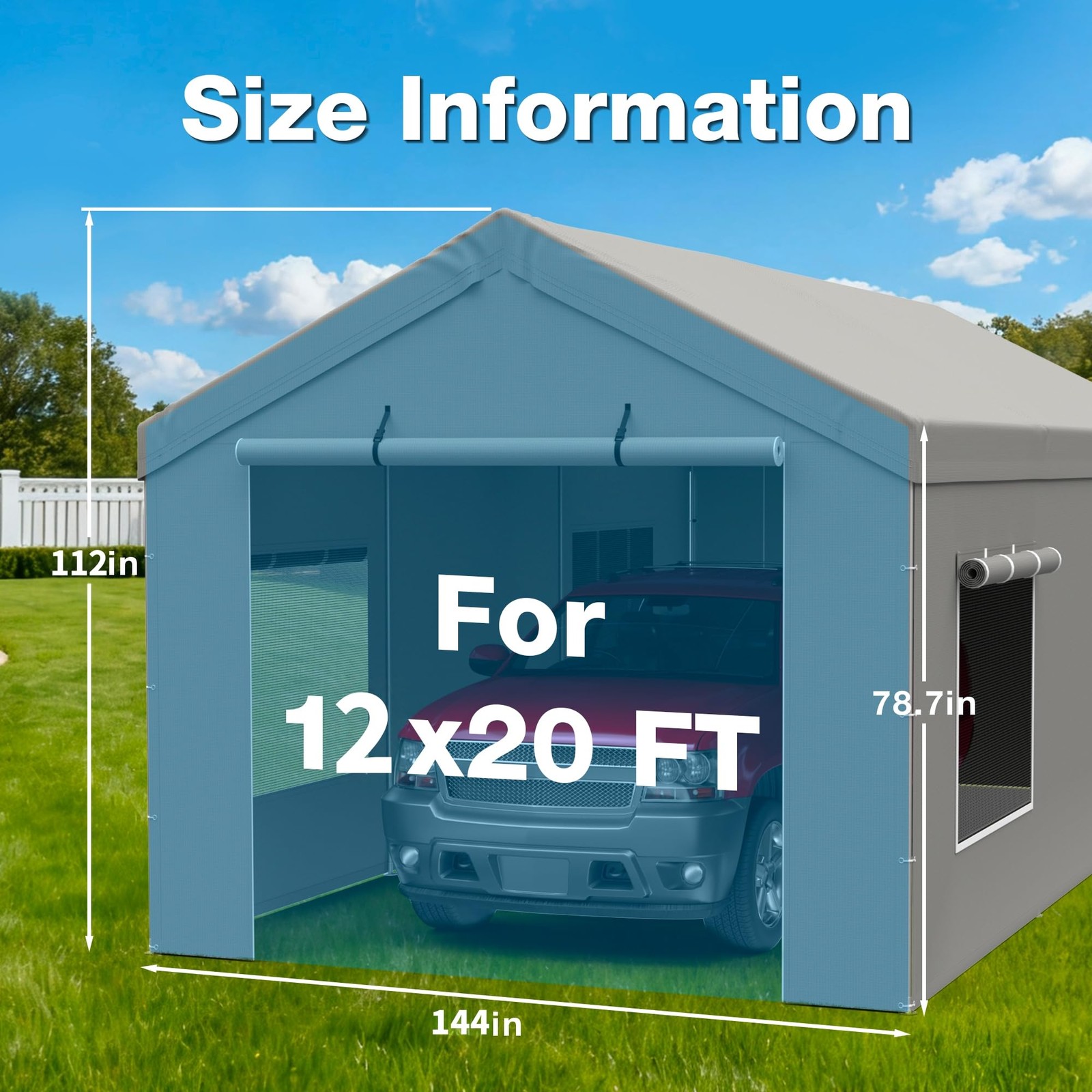Carport Canopy Replacement Zipper Door Fits 12x20 FT Carport, Waterproof & UV... gallery