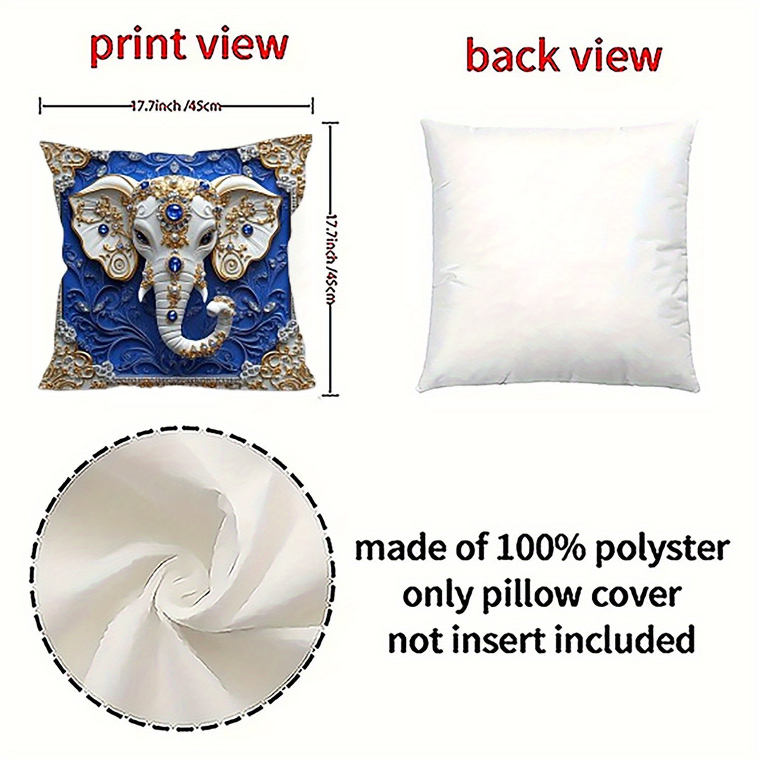 4Pcs Elephant Pillow Covers Blue Gold Embellished Boho Animal Cushion Case Decor gallery