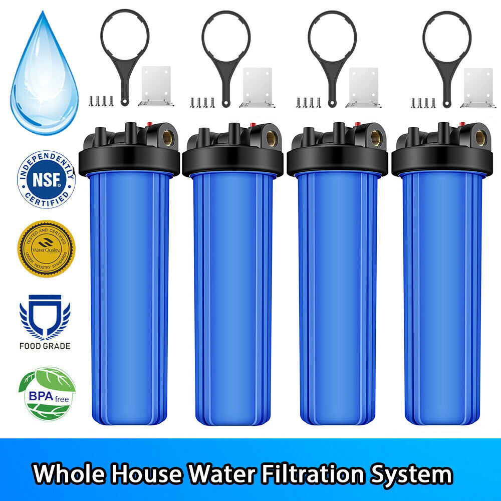 4 Pack Big Blue Whole House Water Filter Housing Sets - 4.5" x 20" w/ 1" Port gallery