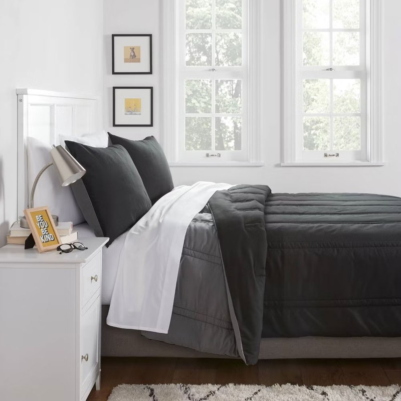 Full/Queen Lofty Microfiber Comforter Black - Room Essentials gallery