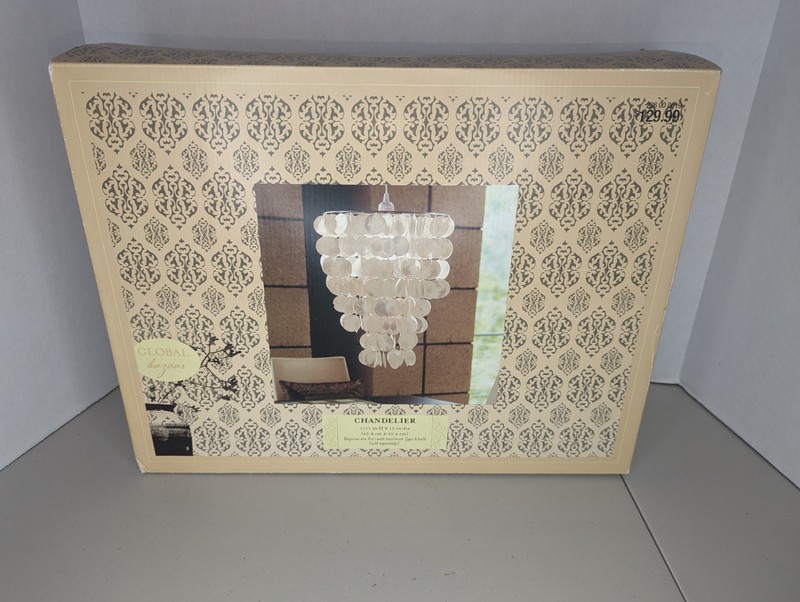 Global Bazzar White Capiz Shell 1 Light Chandelier 17.25"H x 12" Diameter Sealed gallery