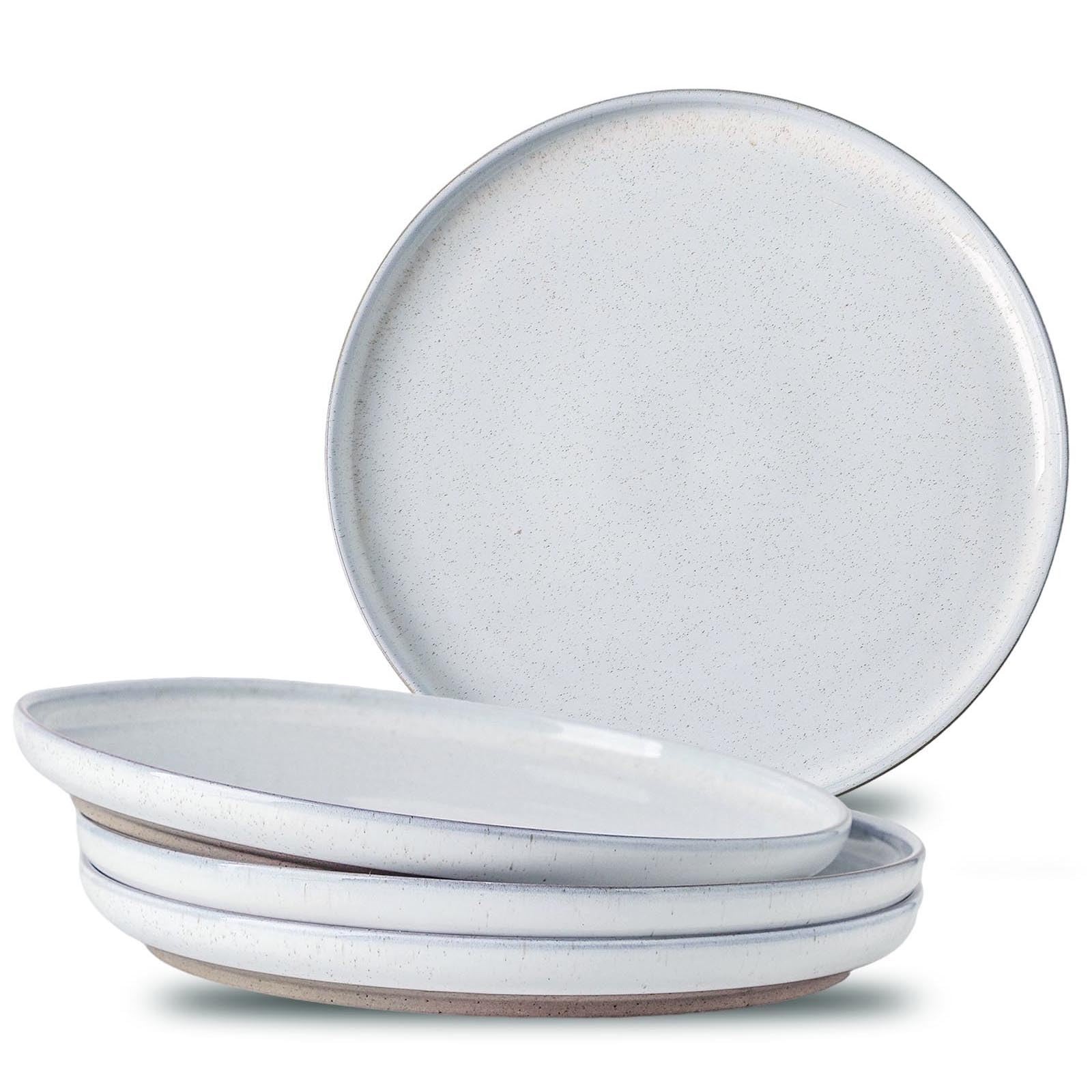 Ceramic Dinner Plates Set of 4 with High Edges, 10 Inch Glacier White Plates ... gallery