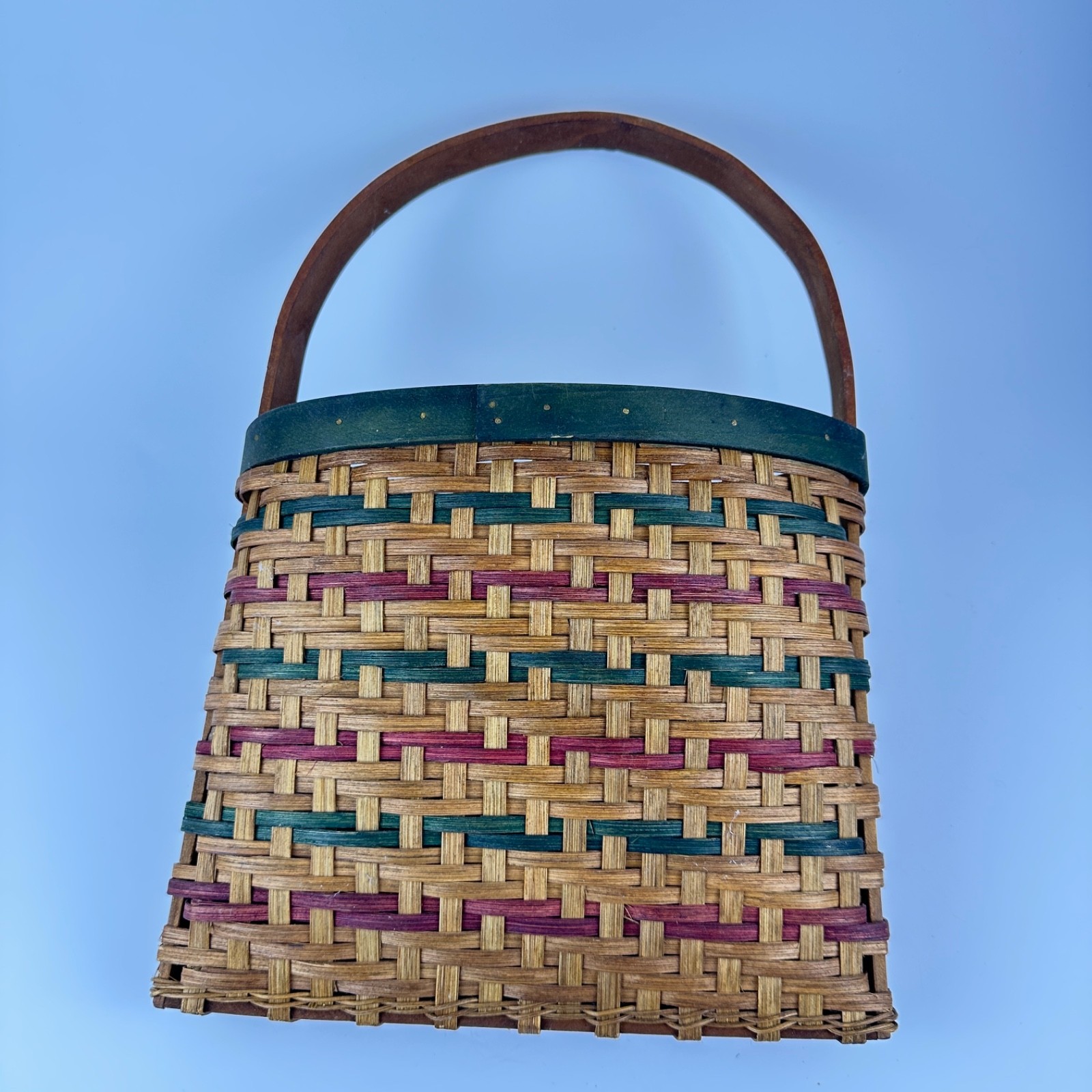 Woven Wall Basket with Handle – Narrow Multicolor Rustic Farmhouse Hanging Decor gallery