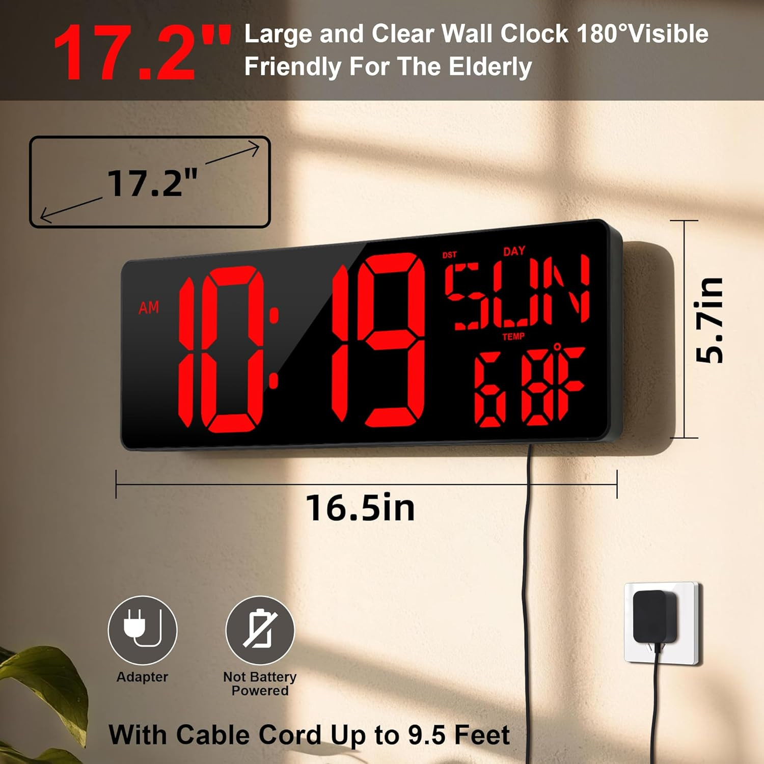 Large Digital Wall Clock 17.2in LED Display With Remote Timer Date Temp Alarm gallery