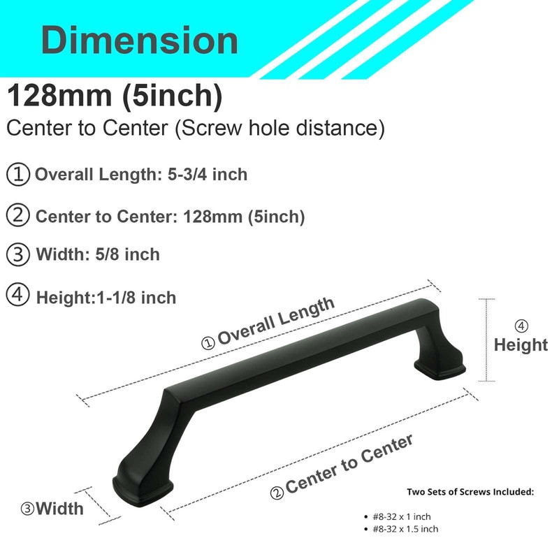 Solid Matte Black Modern Cabinet Pulls Knobs Handles Kitchen Bathroom Drawers gallery