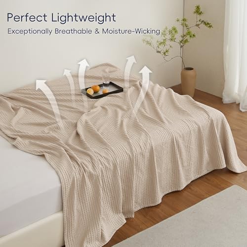 Lightweight Waffle Weave Blanket Queen Size, Queen(90"x90") Light Tan gallery