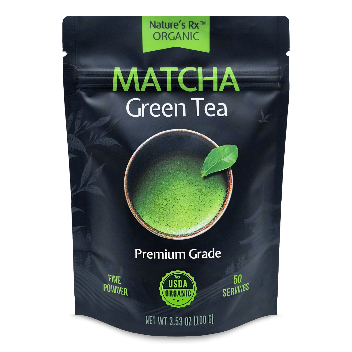 Natures Rx USDA Organic Matcha Tea Powder Premium Grade 100g Pack | 50 Servings gallery